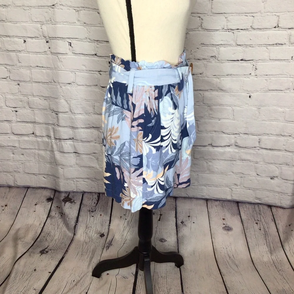 Aeropostale Blue Tan Leaf Print Paperbag Belted Skirt Small